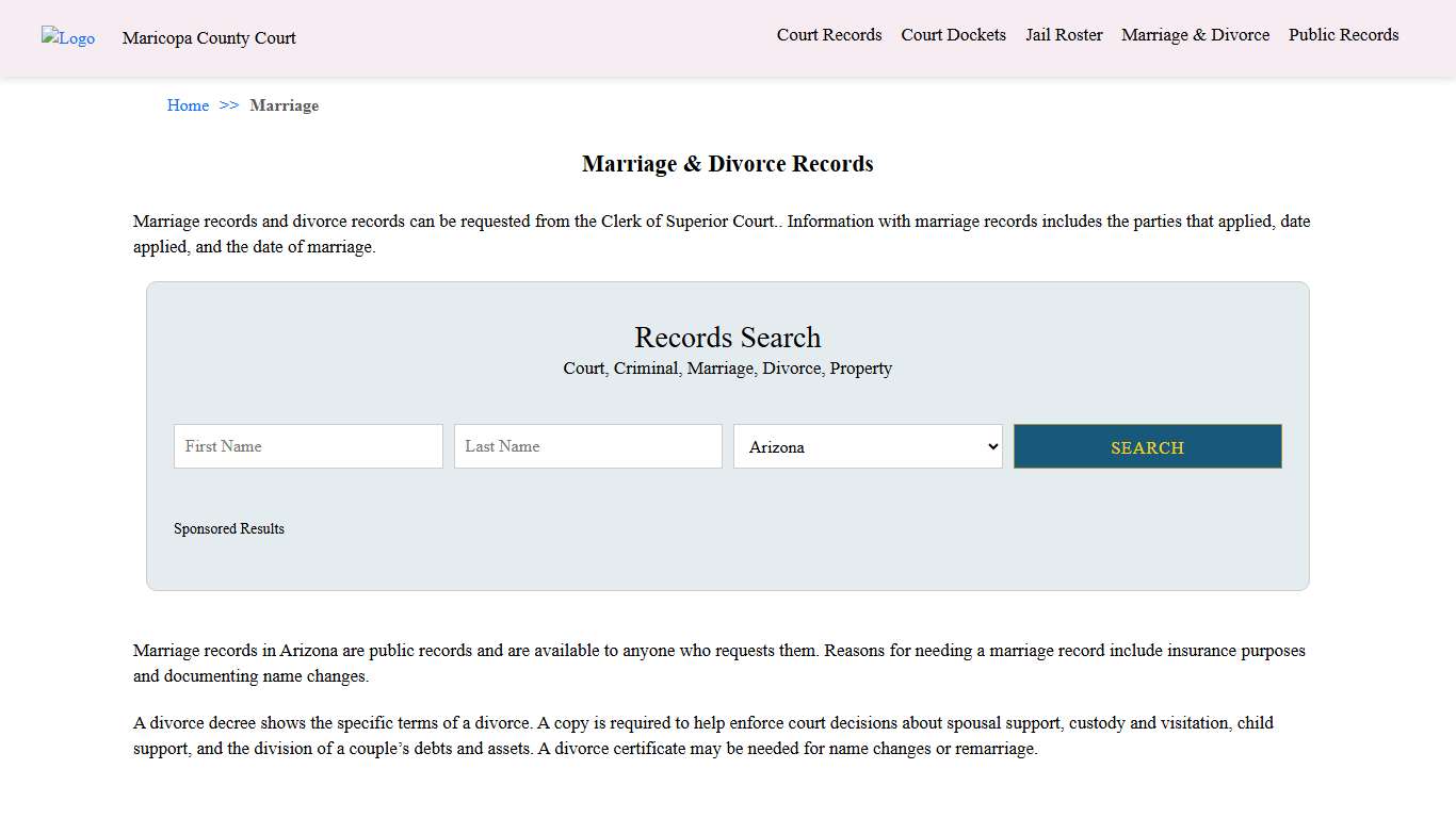 Marriage & Divorce Records Maricopa County Court